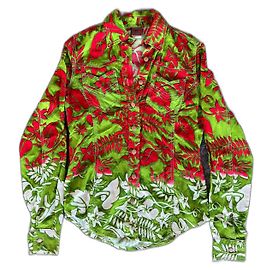 Camisa de botones "Hojas Rojas y Verdes" vintage de los 90 de Jean Paul Gaultier