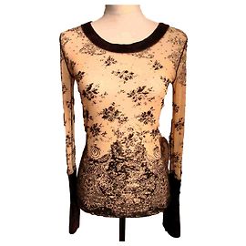 Camisa de malla tatuada Jean Paul Gaultier S Top de manga larga Durazno - Marrón