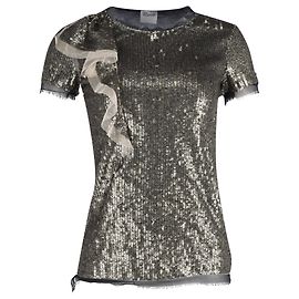 Camiseta con detalles de volantes Red Valentino en lentejuelas plateadas
