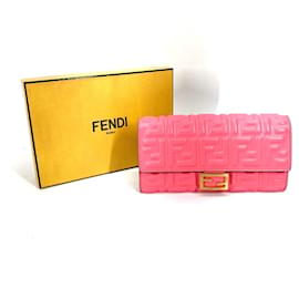 Portefeuille long en cuir rose Fendi