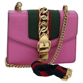 GUCCI Sylvie Web Sherry Line Mini Borsa a Catena in Pelle Rosa 431666 Auth ar12089