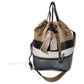 BURBERRY Piccolo Heston in tela a quadri in pelle granulata beige/nero