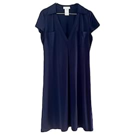 CELINE Midi-Kleid mit V-Ausschnitt 40/42 aus marineblauem Seidenjersey - Céline