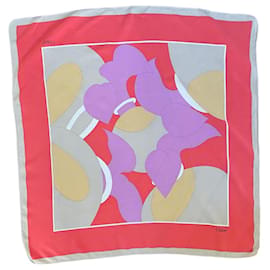 Foulard in seta vintage anni '90 di Chloé con motivi in grigio, corallo e viola