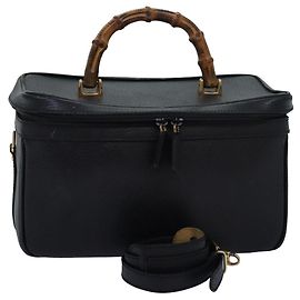 Gucci Bamboo Vanity Handtasche Leder 2-Wege Schwarz 013 2122 2491 Auth ar12149