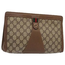 GUCCI GG Supreme Web Sherry Line Clutch Bag PVC Beige Rosso 89 01 033 Auth ep4795
