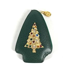 Céline Portamonete in pelle verde Celine con strass