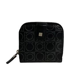 Billetera bifold de cuero Gancini con cierre redondo Salvatore Ferragamo