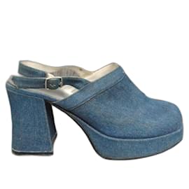 Autre Marque Zoccoli Vogliott in denim e pelle azzurro chiaro