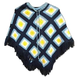 Wollponcho Gelb und Hellblau - Autre Marque