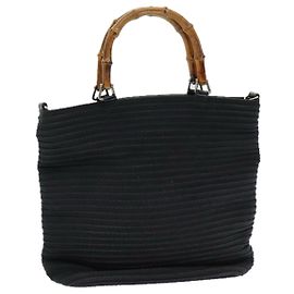 Borsa a mano in nylon nero GUCCI Bamboo Auth am6667