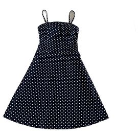 Vestido negro de tirantes con lunares marfil, algodón lycra, talla 36, Adolfo Dominguez