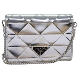 PRADA Borsa a Spalla Pouch Pannello Triangolo Argento Auth 84299