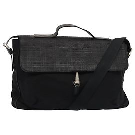 Bolso de mano de cuero nylon Burberry Nova Check 2 vías negro Auth bs16211