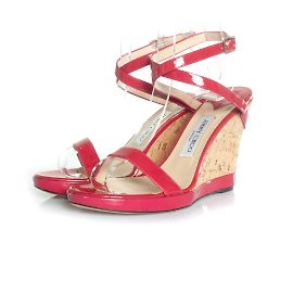 Jimmy Choo, sandalo fucsia con zeppa in sughero
