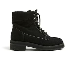 Stivaletti Chanel FR38 CC Nero Tweed Stivali Militari US7.5