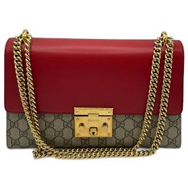 Gucci Borsa a spalla media in tela rivestita GG Supreme rossa con lucchetto