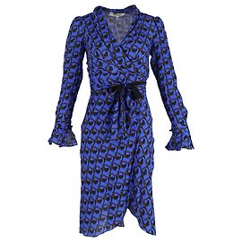 Vestido midi impreso con efecto envolvente Diane Von Furstenberg en crepé de chine azul cobalto