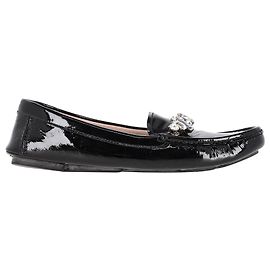 Miu Miu Mocassini in Pelle Verniciata Nera con Dettagli in Cristallo