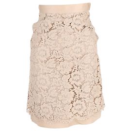 Falda de encaje hasta la rodilla Valentino Garavani en algodón crema