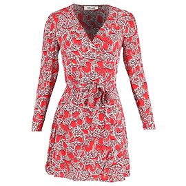 Vestido mini impreso Saville de falso envoltorio en viscosa roja de Diane Von Furstenberg