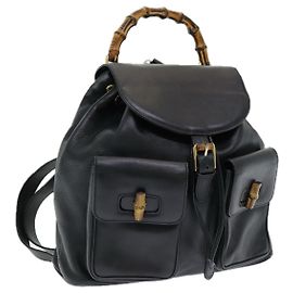 Mochila de cuero negro GUCCI Bamboo Auth am6663