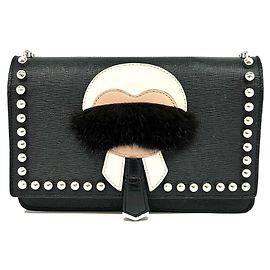 Bolso de hombro de cadena de cuero Karlito de Fendi
