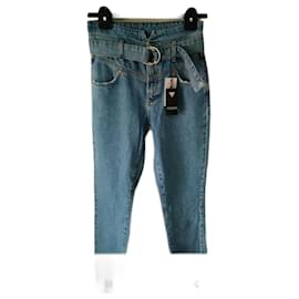 Vaqueros Guess de Tiro Alto Azul Claro Algodón