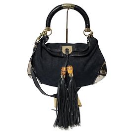 Borsa hobo Babouska Indy media in tela e pelle GG di Gucci nera