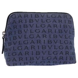 Bulgari Pochette BVLGARI in tela blu argento autentica ar12334