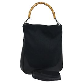 Borsa a mano in tela GG Bamboo di GUCCI nera 001 4058 1705 Auth yk14057