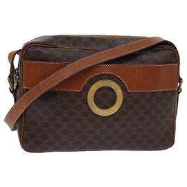 Céline Borsa a spalla in tela Macadam CELINE in pelle PVC marrone oro Auth 85387