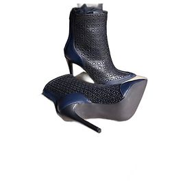 John Galliano Black and Dark Blue Leather Ankle Boots