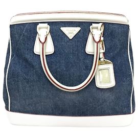 Prada BN2441 Handbag Blue and White Denim and Leather