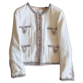Chanel 20C Piccola Giacca Bianca in Tweed Bianco Taglia 40