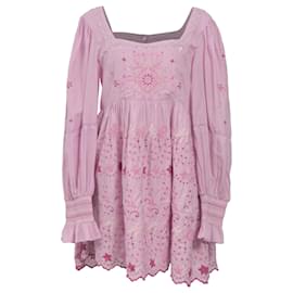 Vestido Mini Freja LoveShackFancy en algodón rosa claro
