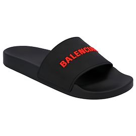 Schwarze Gummi-Slides mit Balenciaga-Logo