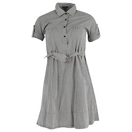 Abito camicia belted in cotone nero con stampa a mini gingham Theory