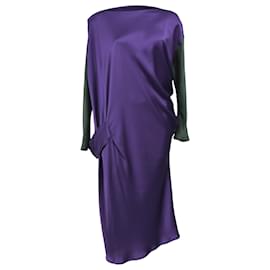 Alberta Ferretti Langarm-Midi-Kleid aus lila Seide