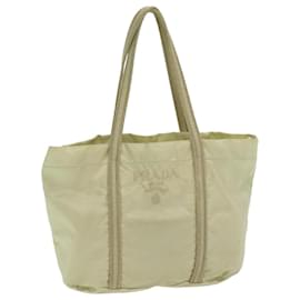 PRADA Borsa a Mano Nylon Argento Beige Auth 85481