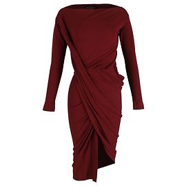 Vestido drapeado de manga larga hasta la rodilla en algodón burdeos de Vivienne Westwood