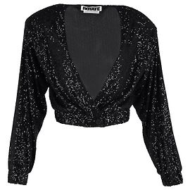 Autre Marque Chaqueta de cuello en V profundo con detalles de lentejuelas de Birger Christensen en poliéster negro