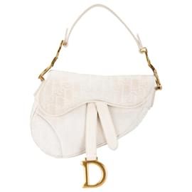 Borsa Saddle in tela ricamata Oblique bianca mini di Dior