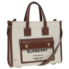 Bolso de mano BURBERRY de lona y cuero beige Auth yb635