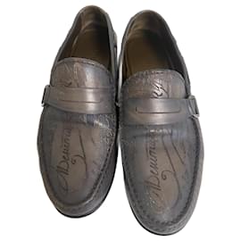 BERLUTI Infini Gray Scritto Mocassino in pelle da uomo taglia 43 Grigio