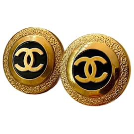 Orecchini vintage Chanel 2 CC 8 e 2 CC 9 XXXL disco dorato e nero