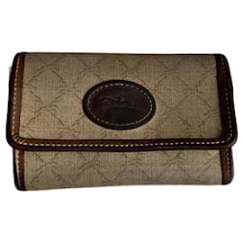 Portafoglio Longchamp Marrone Beige Tessuto e Pelle