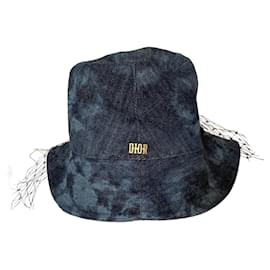 Cappello Bob Dior Tye & Dye Blu in Cotone con Velo a Rete