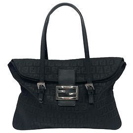 Fendi Mamma Handtasche Schwarz Silber Canvas Leder
