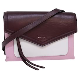 Borsa a spalla GIVENCHY in pelle rosso vino argento rosa Auth am6721